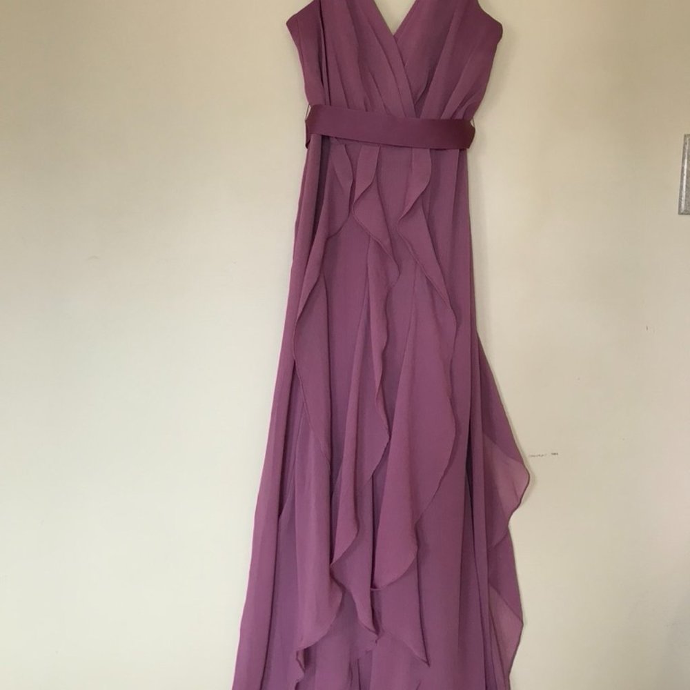 Vera Wang V-Neck Wrapped Bodice Dress Chianti